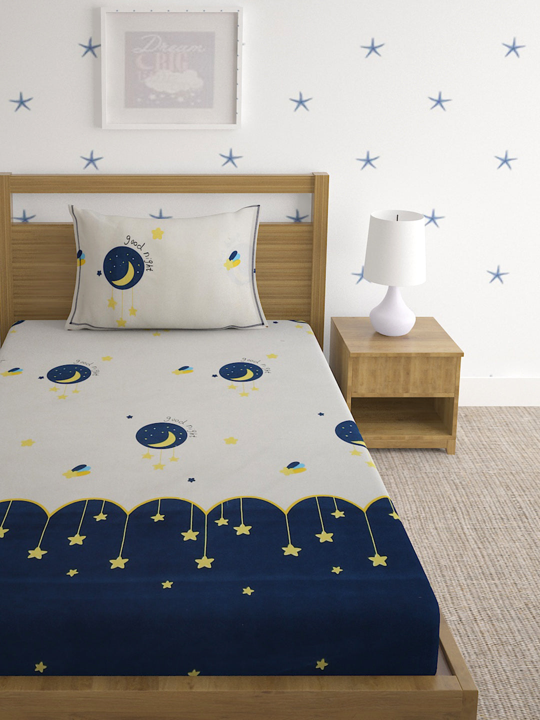 Hosta Homes Good Night Printed Kids Bed Sheet With Pillow Cover image 1