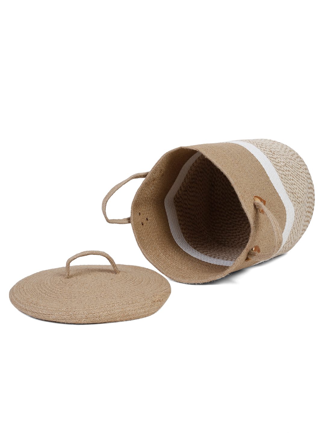 JUTE COTTON HAND WOVEN LAUNDRY HAMPER WITH COVER BY HOSTA HOMES image 4