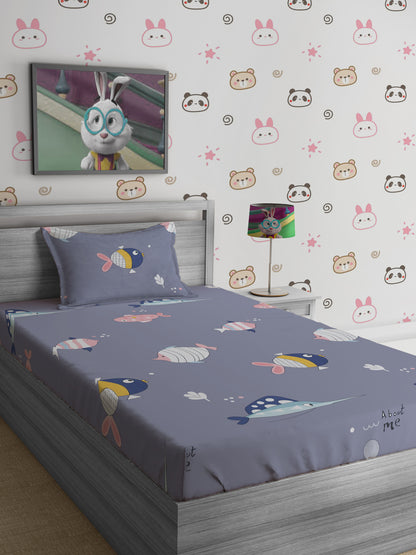 Hosta Homes Cute Mini Fish Printed Multicolored Bed Sheet With Pillow Cover image 0