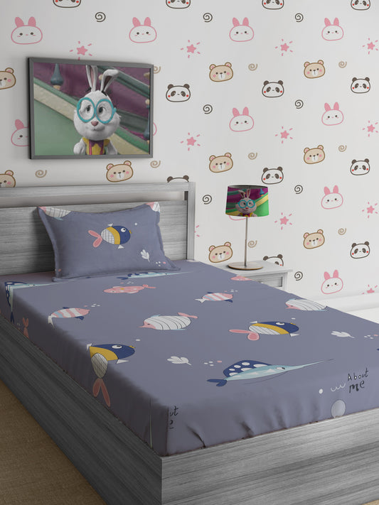 Hosta Homes Cute Mini Fish Printed Multicolored Bed Sheet With Pillow Cover image 0
