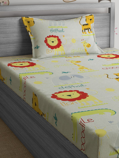 Hosta Homes Animal Amista Multicolored Bed Sheet With Pillow Cover image 2