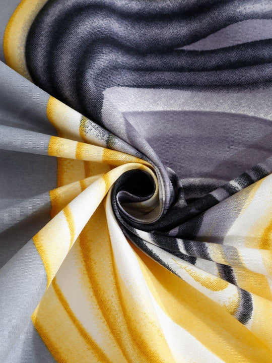 Grey Abstract Cotton 280 TC Queen Fine Bedsheet with 2 Pillow Covers-90 x 100 inches