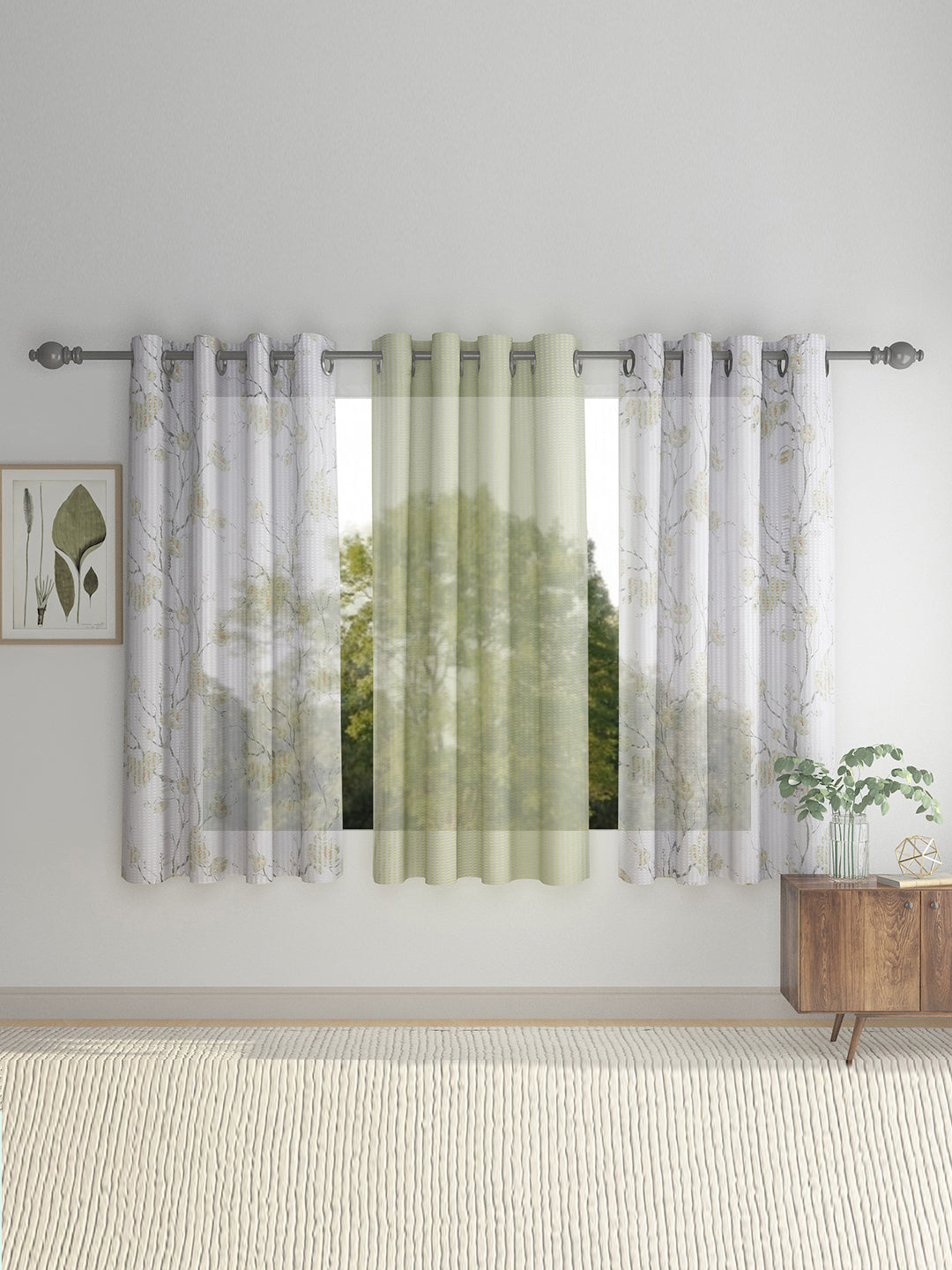 Floral Design Window Curtain Pack of 3 image 0