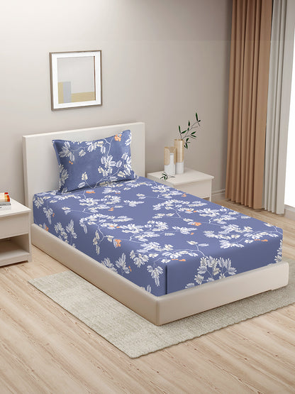 Hosta Homes Floral Design Multicolored Bed Sheet With Pillow Covers - Single Size image