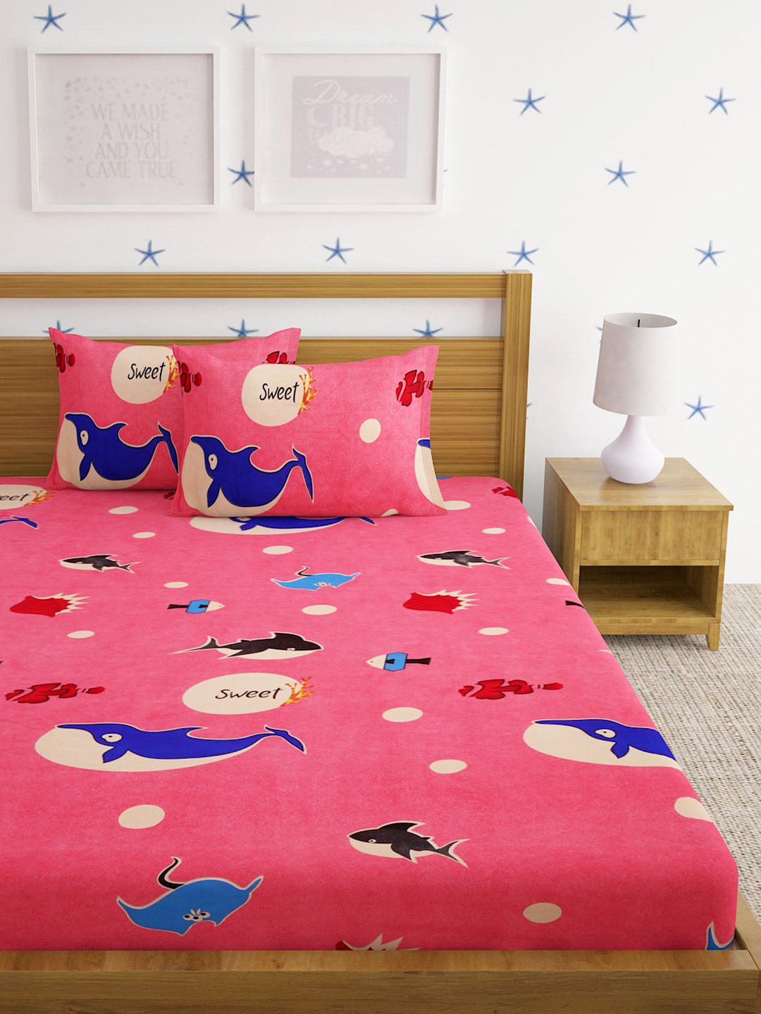 Hosta Homes Dancing Whales Multicolored Kids Bed Sheet With Pillow Covers image 1