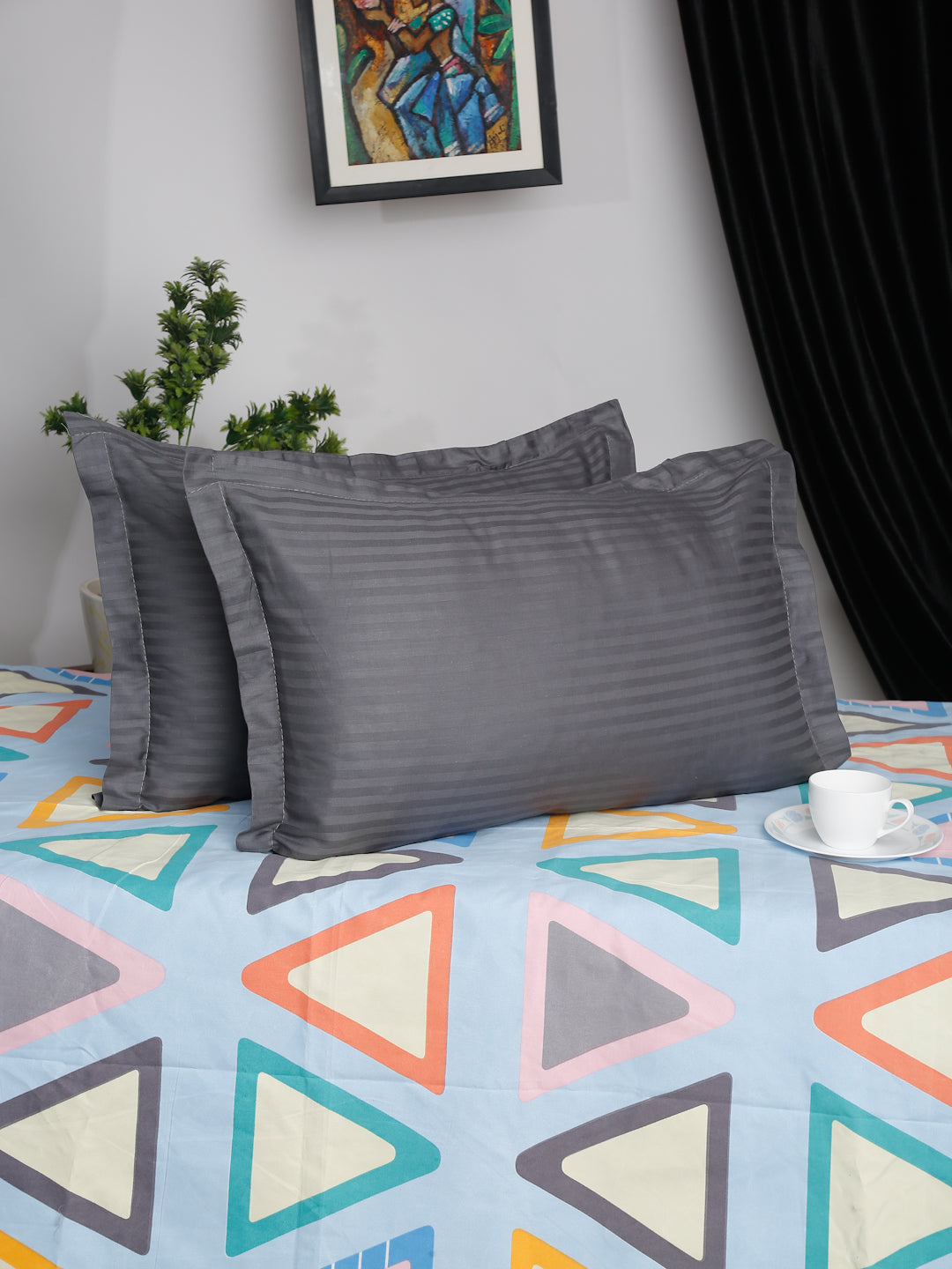 HOSTA HOMES Set of 2 Striped Cotton Pillow Covers with Zip Closure - Grey image