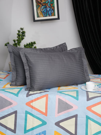 HOSTA HOMES Set of 2 Striped Cotton Pillow Covers with Zip Closure - Grey image