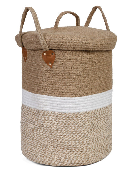 JUTE COTTON HAND WOVEN LAUNDRY HAMPER WITH COVER BY HOSTA HOMES image 1