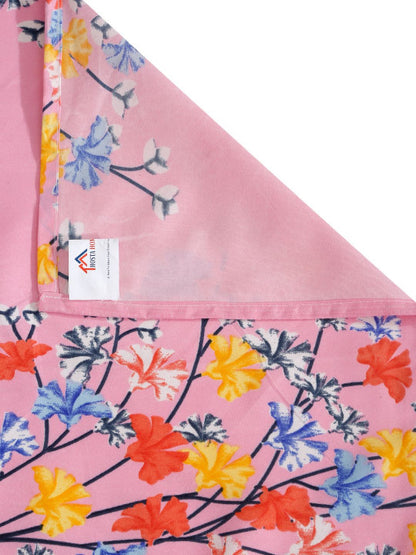 Pink Floral Polycotton 300 TC Queen Fine Bedsheet with 2 Pillow Covers-90 x 100 inches