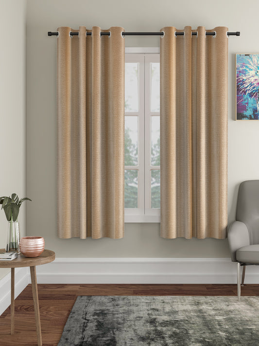 Beige Self Design Eyelet Blackout Window Curtains Set of 2 image 0