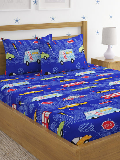 Hosta Homes Cute Cartoon Traffic Light Printed Bed Sheet With Pillow Covers - Queen Size image