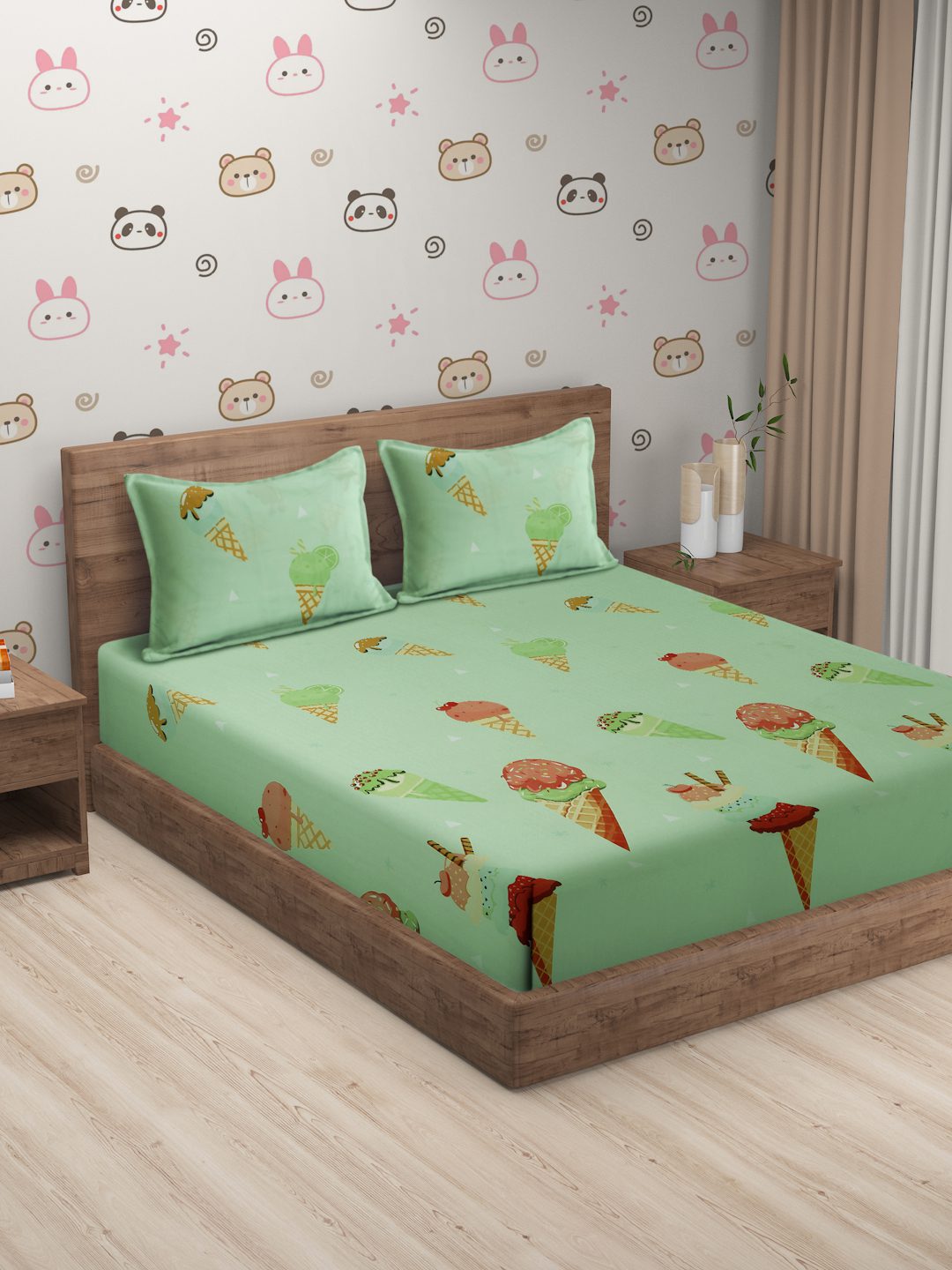 Hosta Homes Ice Cream Cone Multicolored Bed Sheet With Pillow Covers image 0