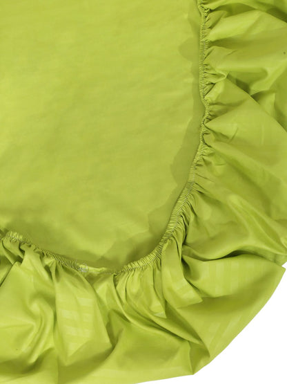 HOSTA HOMES Green Striped 300 TC Fitted Single Bedsheet with 1 Pillow Covers image 2