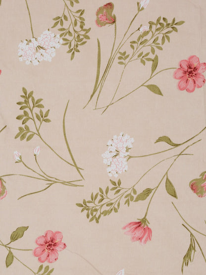 Pink Floral Cotton 210 TC Single Fine Bedsheet with a Pillow Cover-90 x 60 inches