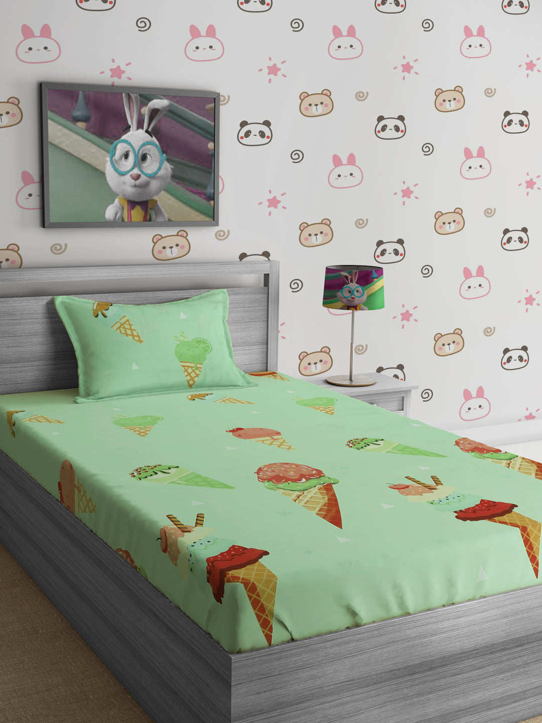 Hosta Homes Ice Cream Cone Multicolored Bed Sheet With Pillow Cover image 0