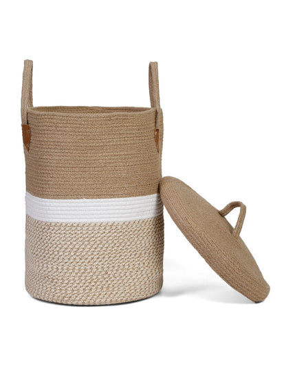 JUTE COTTON HAND WOVEN LAUNDRY HAMPER WITH COVER BY HOSTA HOMES image 3