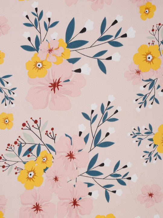 Pink Floral Cotton 210 TC Single Fine Bedsheet with a Pillow Cover-60 x 90 inches
