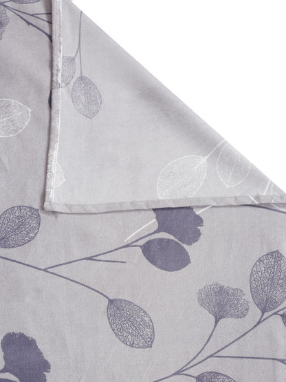 Grey Leaf Polycotton 210 TC Single Fine Bedsheet with a Pillow Cover-60 x 90 inches