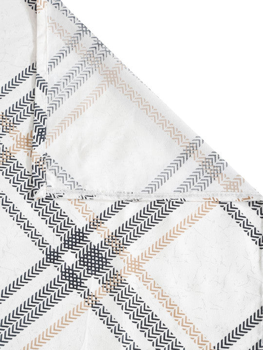 White & Grey Geometric Printed 280 TC Single Bedsheet Set-1.52 m x 2.28 m