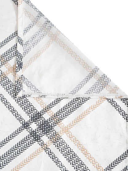 White & Grey Geometric Printed 280 TC Single Bedsheet Set-1.52 m x 2.28 m