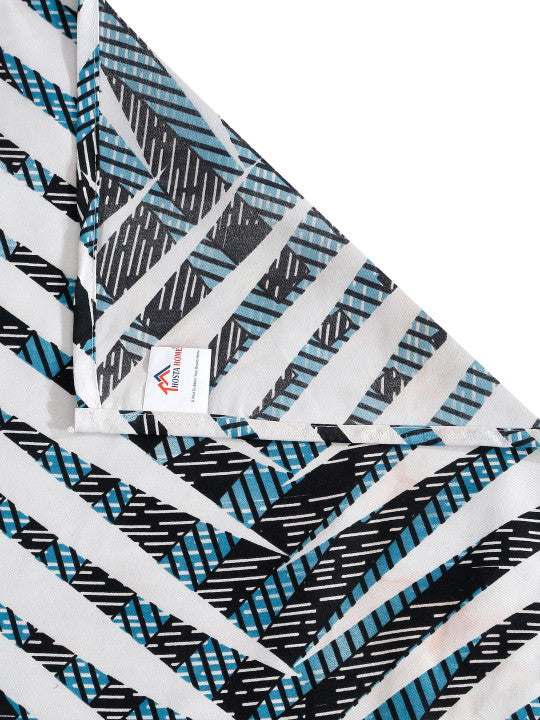 White & Blue Geometric Printed 280 TC Single Bedsheet Set-1.52 m x 2.28 m