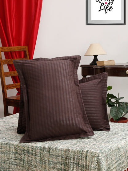 HOSTA HOMES Set of 2 Striped Cotton Pillow Covers with Zip Closure - Brown image