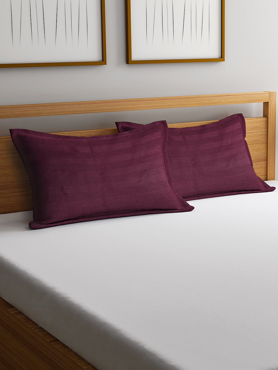 HOSTA HOMES Set of 2 Striped Cotton Pillow Covers with Zip Closure - Purple image