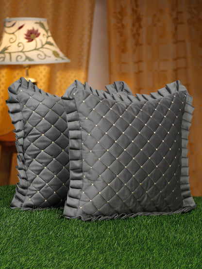 SOFT QUILTED VELVET FRILLED CUSHION COVERS - Pack of 2 image