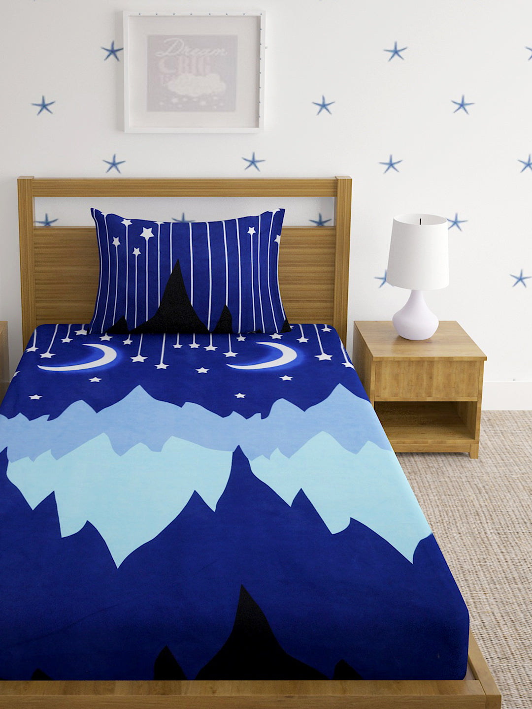 Hosta Homes Moon Star Multicolored Printed Bed Sheet With Pillow Cover image 1