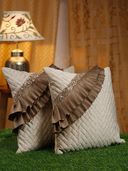Quilted Velvet Frill Cushion Covers with Zipper - 16" x 16", Pack of 2 image
