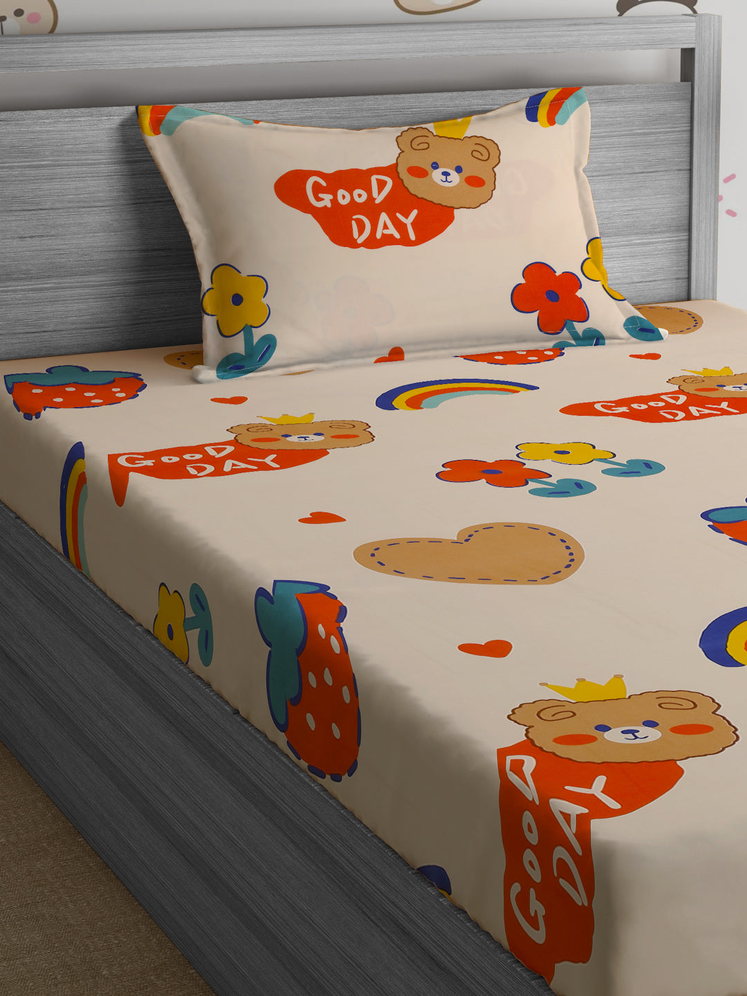 Hosta Homes Have A Good Day Printed Kids Bed Sheet With 1 Pillow Cover image 2