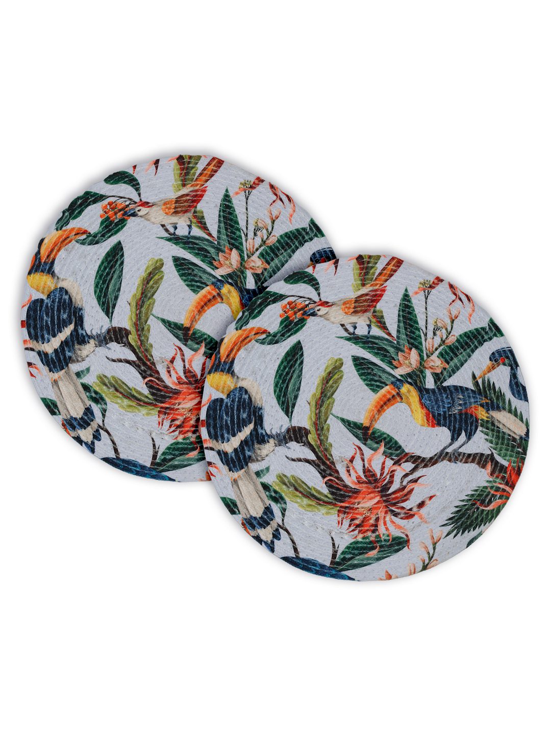White & Green Printed Pure Cotton Table Placemats - Pack of 2 image