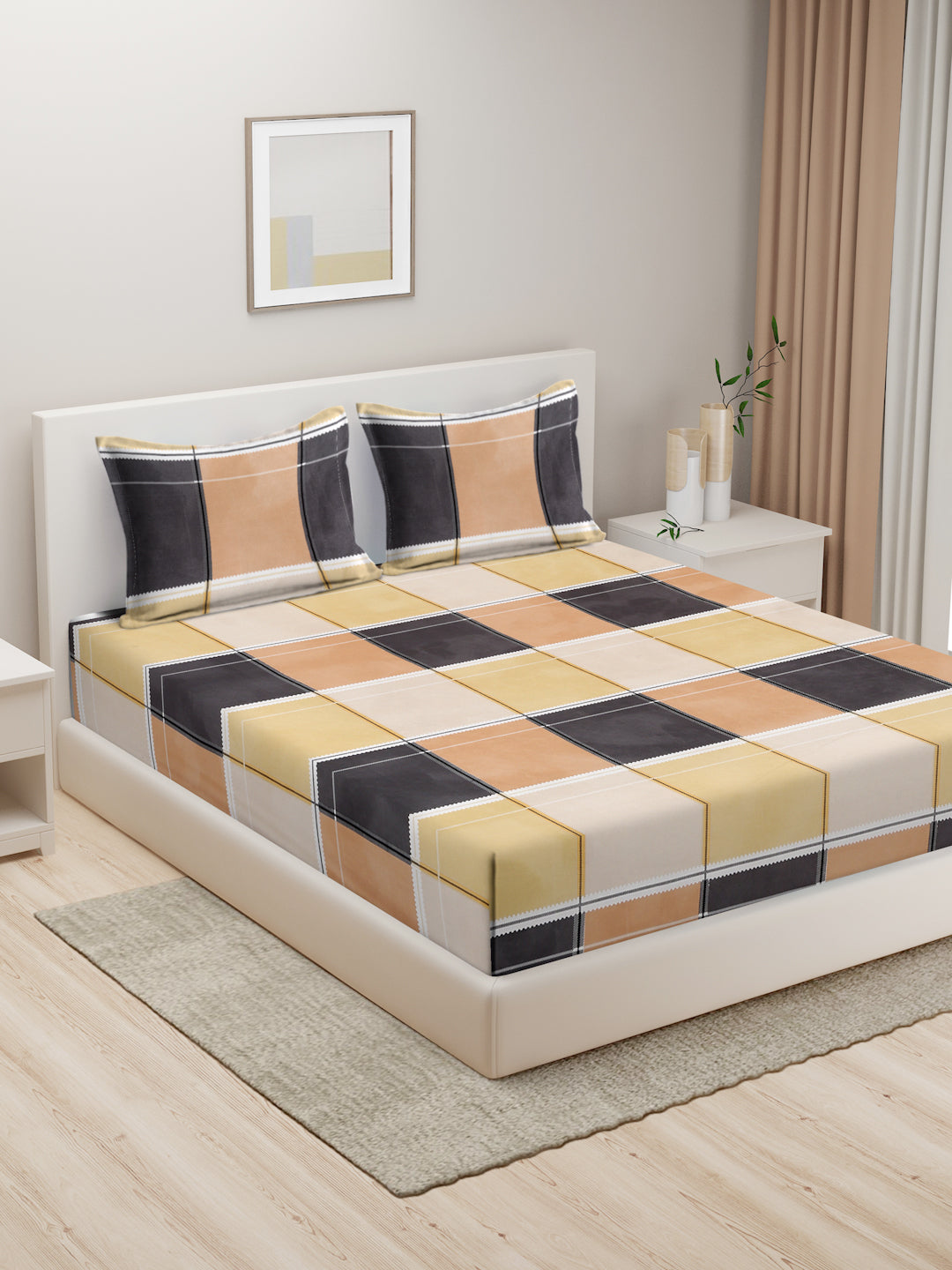 Hosta Homes Geometric Design Multicolored Bed Sheet With Pillow Covers image 0