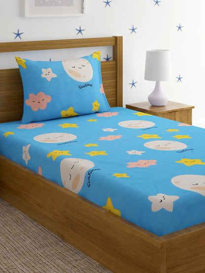Hosta Homes Sun Shine Multicolored Kids Bed Sheet With Pillow Covers - Single Size image