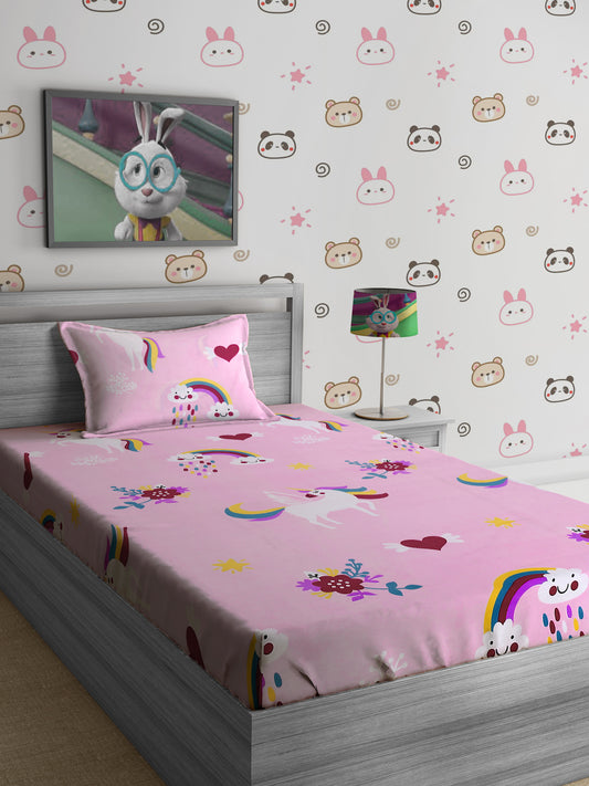Hosta Homes Unicorn Carnival Multicolored Kids Bed Sheet With Pillow Cover image 0