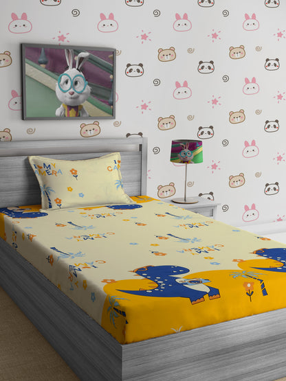 Hosta Homes Dinosaur's Camera Multicolored Kids Bedsheet With Pillow Cover image 0