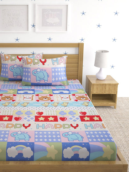 Hosta Homes Happy Morning Multicolored Kids Bed Sheet With Pillow Covers image 1