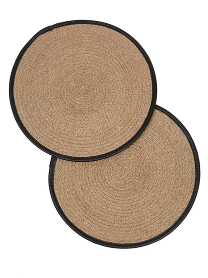 Beige & Black Self-Design Jute Round Reversible Table Placemats image 1