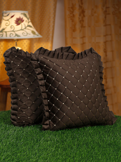 SOFT QUILTED VELVET FRILLED CUSHION COVERS - Pack of 2 image