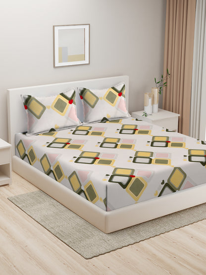 Hosta Homes Geometric Design Multicolored Bed Sheet With Pillow Covers image 0
