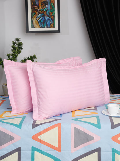 HOSTA HOMES Set of 2 Striped Cotton Pillow Covers with Zip Closure - Pink image