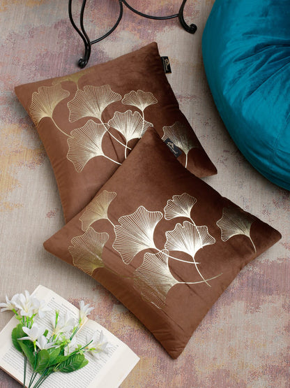 16X16 Soft Velvet , Foil Printed Brown ,Zipper - Pack of 2 image