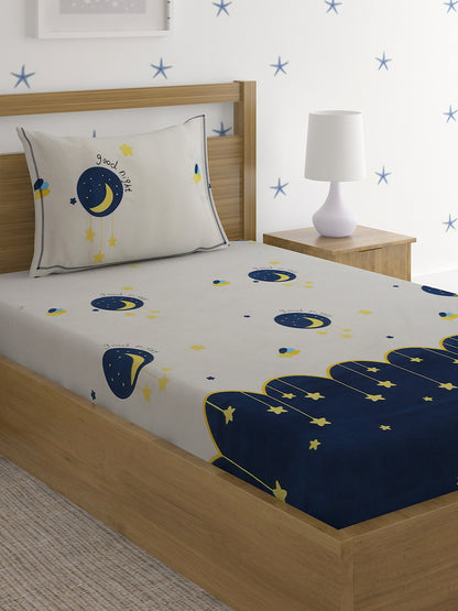 Hosta Homes Good Night Printed Kids Bed Sheet With Pillow Covers - Single Size image