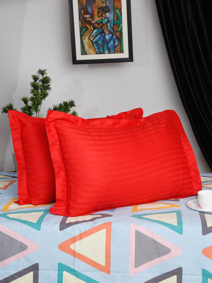 HOSTA HOMES Set of 2 Striped Cotton Pillow Covers with Zip Closure - Red image