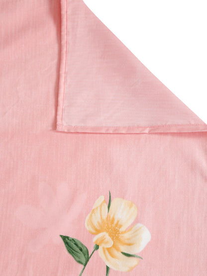 Pink Floral Pure Cotton 280 TC Fitted King Fine Bedsheet with 2 Pillow Covers-100 x 108 inches