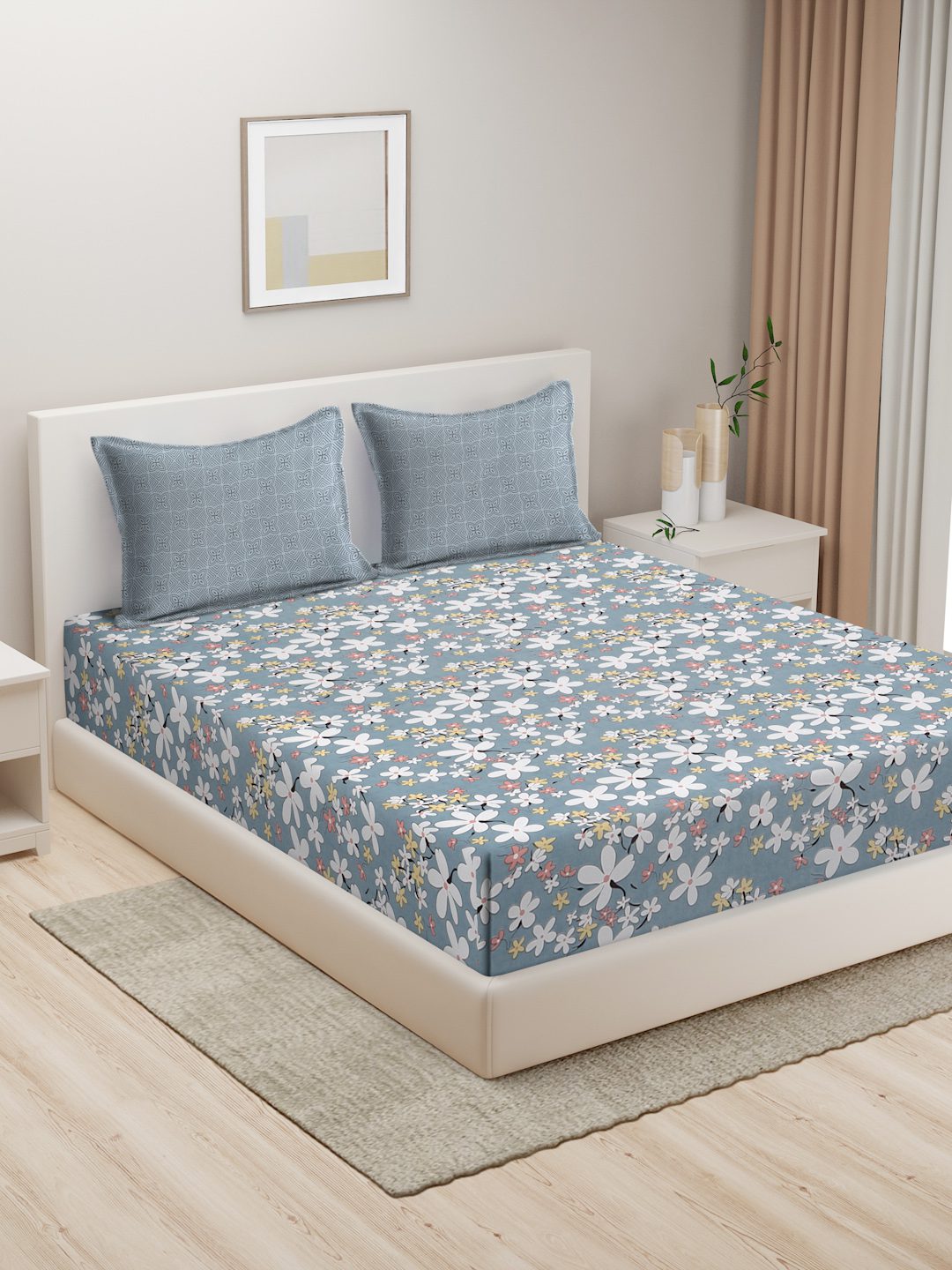 Hosta Homes Floral Design Multicolored Bed Sheet With Pillow Covers image 0