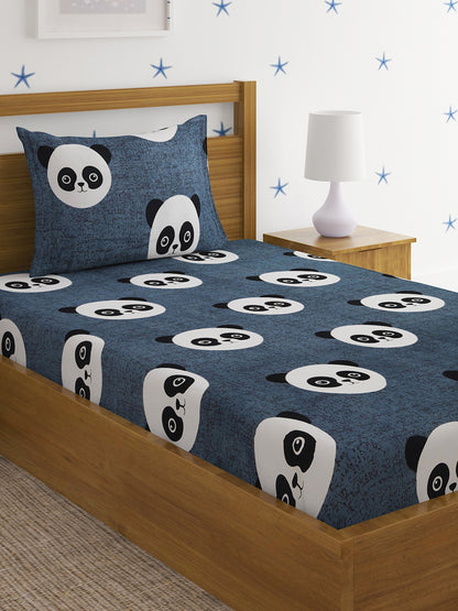 Hosta Homes Panda Cartoon Printed Kids Bed Sheet With Pillow Covers - Single Size image