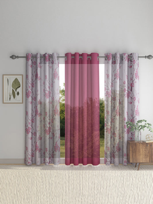 Floral Design Door Curtain Pack of 3 image 0