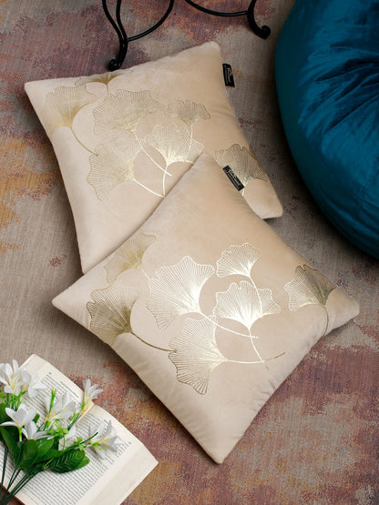 16X16 Soft Velvet , Foil Printed Cream ,Zipper - Pack of 2 image