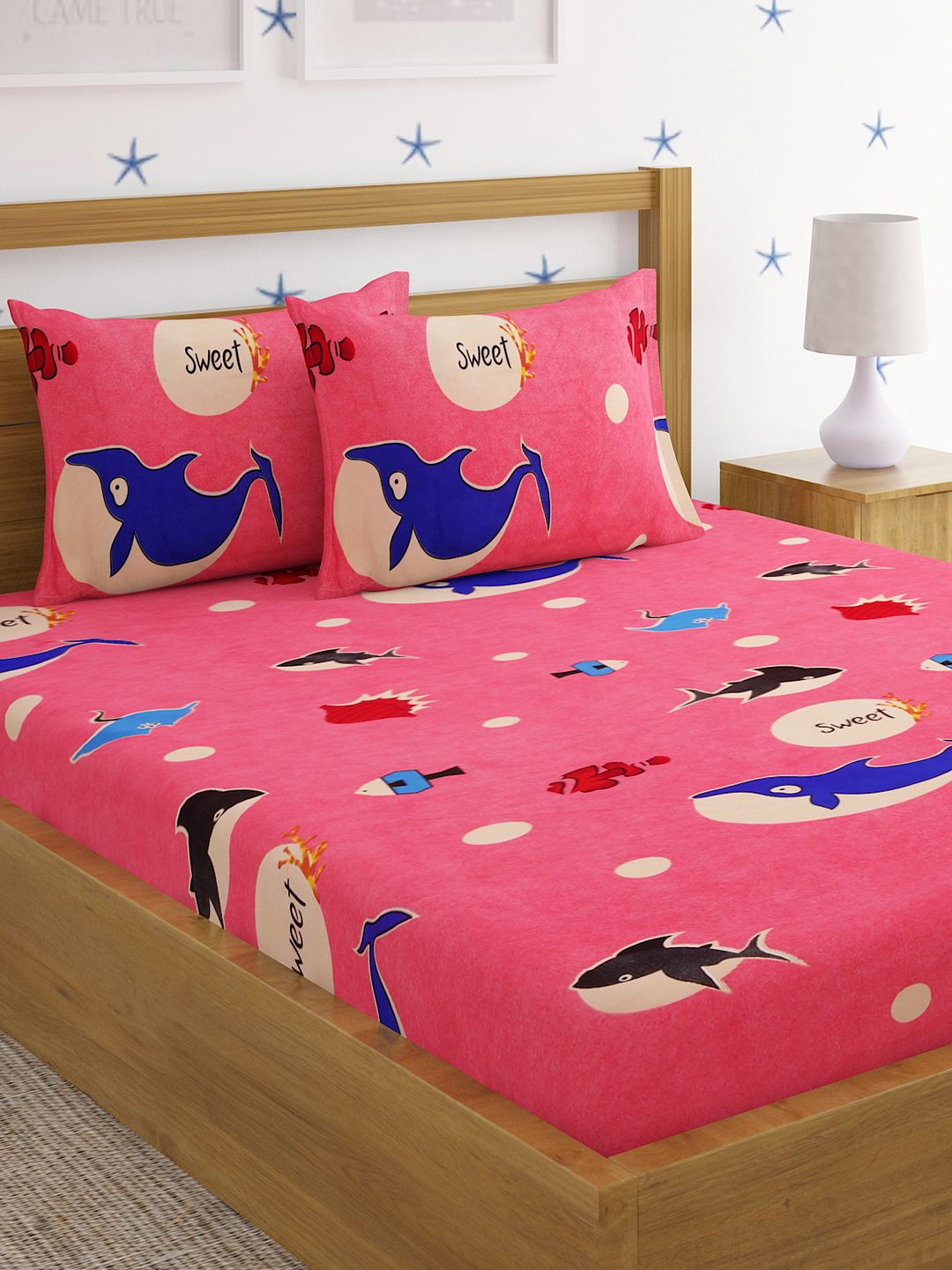 Hosta Homes Dancing Whales Multicolored Kids Bed Sheet With Pillow Covers image 0